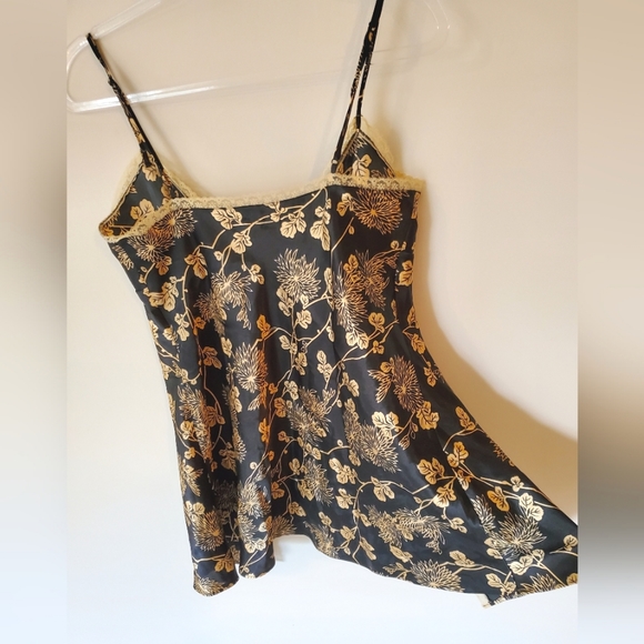 Victoria's Secret Negligee Black Tan Floral with Lace Open Front Ribbon Tie - Picture 4 of 5